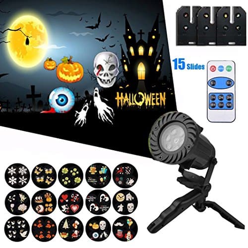 Christmas Projector Lights, Vexverm 15 pcs Replaceable Slides IP65 Waterproof Outdoor Landscape Rotating Spotlight LED Remote Control for Halloween Christmas, Garden, Party, Holiday Decoration