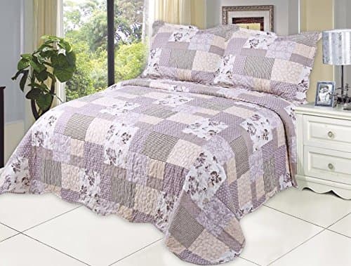 Microfiber Quilt Set,Prewashed, Preshrunk. Hypoallergenic, Print Pattern Stitched with Threads, King Bed-Cover with 2shams, AS Coverlet bedcover