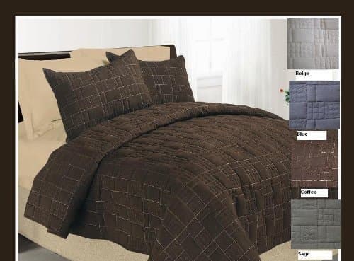 JABA 3 Pc Queen Sage Green Suede Quilted Bedspread Set with Luxurious Suede Top Fabric/Top