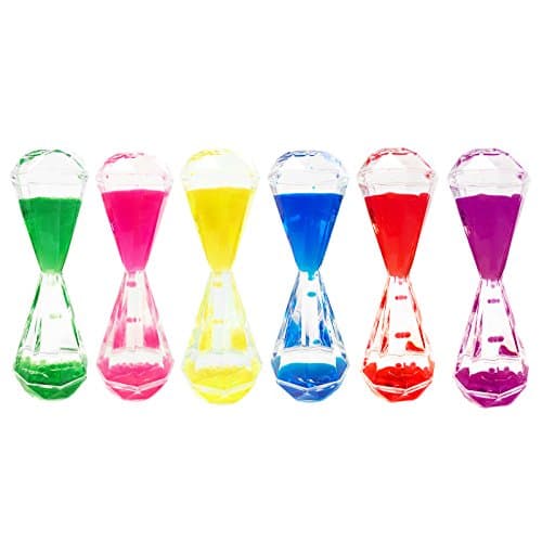 Deco4Fun Colorful Thin Diamond Cut Shaped Bubbler Motion Liquid Hourglass Timer Neon Colors Desk Accessory Paperweight Fidget Toy Children Sensory Play Activity (4-PACK ASSORTED)