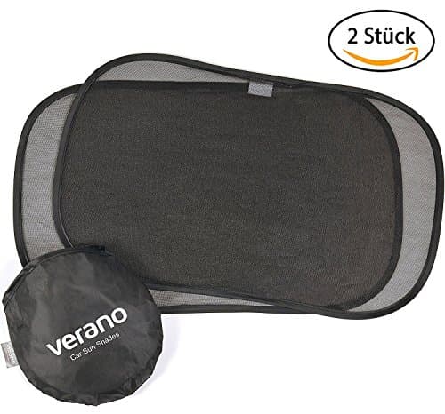 Car Window Shade - 48 x 30cm Cling Sunshade for Side and Rear Windows (2 Pack) - Blocks Sun, Glare and 98% UV Rays for Your Passengers, Baby, Kids or Pets - Universal Premium Auto Protection by Verano