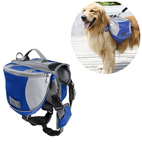 Adjustable Dog Backpack Saddlebags Santune Pet Saddle Bag Bagpack For Small Medium Large Dogs Travel Hiking Camping Training (Blue,M)