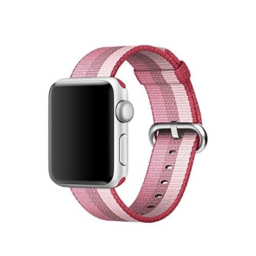 Woven Nylon Fabric Wrist Strap Replacement Band with Classic Square Stainless Steel Buckle for Apple Watch iWatch Series 1 / 2,Sport & Edition,38mm,42mm (Pink 42mm)
