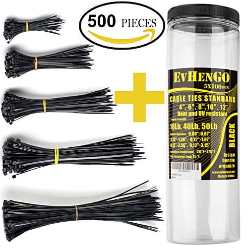 Cable Ties - Black Zip Ties Heavy Duty - Plastic Zip Ties Bulk - Outdoor Nylon Cable Ties Heavy Duty - Zip Ties from 4 6 8 10 12 Inches - Self-Locking Nylon Zip Ties Set - Zip Ties Combo Pack 500