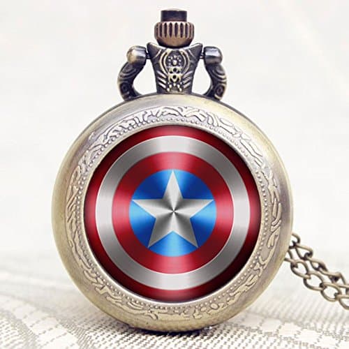 Poyraz's Retro Quartz Analog Pocket Watch Marvel Comics Captain America Shield Weapon