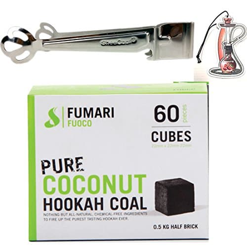 FUOCO 60 Medium CUBE COCONUT HOOKAH COAL BY FUMARI Shisha Natural Charcoal With Bonus Sheecool HangingTongs