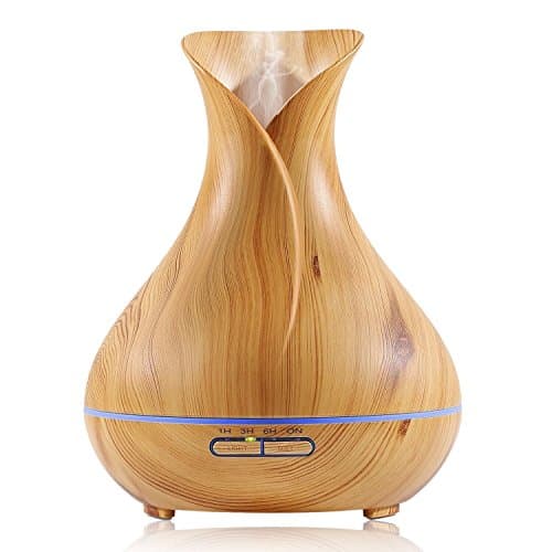 Aromatherapy Essential Oil Diffuser, 400ml Ultrasonic Humidifier in Wood Grain - Seven Color LED Mood-Lighting (Light Wood Grain)