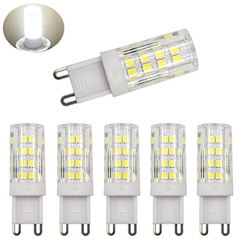 G9 LED Dimmable Light, Bi-pin Base, Daylight White 6000k,4W ( 40W Halogen Equivalent ) T4 JD Type LED G9 Bulb 400LM, AC100V-130V (5 pack)