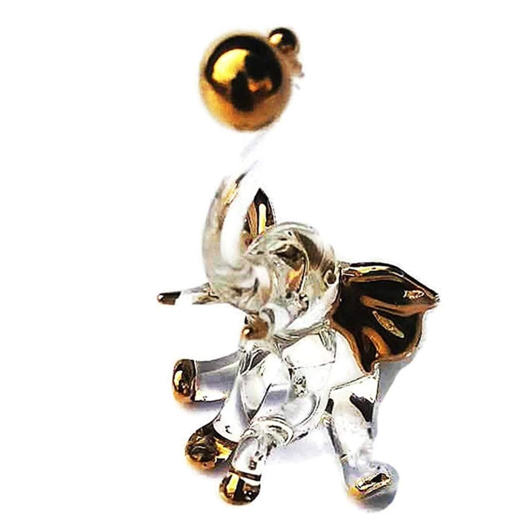 Tiny 2" Long Sitting Playing Ball Clear Gold Elephant Figurine - Miniature Hand Blown Painted Glass Elephants Crystal Wildlife Animals Decorative Collectible Figurines Décor Gifts