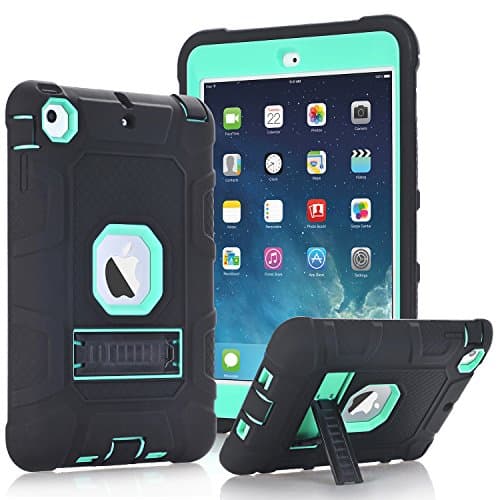iPad Mini Case,LPro Hybrid Armor Defender Full Body Protective Case Cover with Build in Kickstand for Apple iPad Mini 1/2/3(Black and Mint Green)
