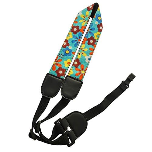 Xinlink Clip On Ukulele Neck Strap Cute Cartoon Flowers Pattern for Youth Children Small Acoustic Folk Hawaiian Guitar (Blue)