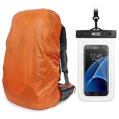 MECOC Ultralight Backpack Rain Cover with PU Stored Bag&Cellphone Waterproof Case,3 Color Available,15-90L for Camping,Hiking,Cycling,Waterproof case for iPhone 6S 6, S7 Edge,S7,Up to 6 inches