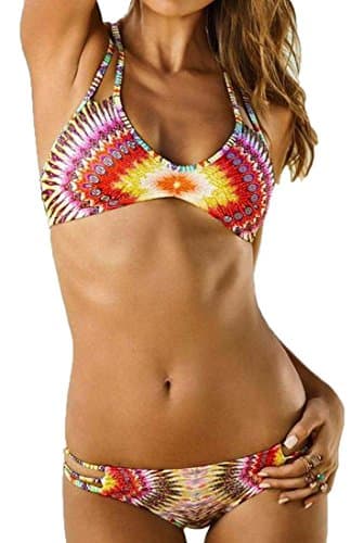 Freely 2 Piece Sexy Bandage Vogue Split With Side-tie Bottom Bikini As picture M