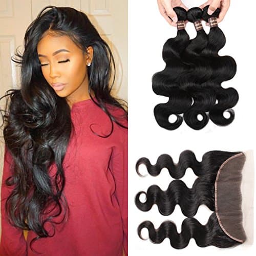Ali Funmi Ear to Ear Lace Frontal with Bundles (26 28 30+20) Unprocessed 7A Virgin Peruvian Body Wave Bundles with 13x4 Ear to Ear Lace Frontal Closure Natural Color