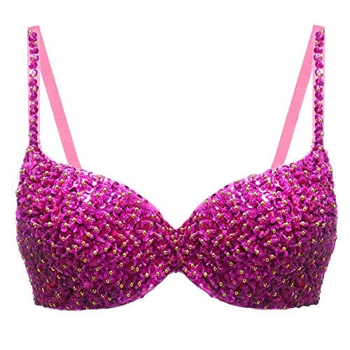 Belly Dance Sequined beaded Bra Top,Dance Bra Top (40B, fuchsia)