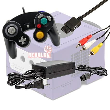 Gamecube Video Game Console Starter Kit by REVOLT Gamer - Original Type Wired Gamepad Controller, AC Adapter, and AV Composite Cable (Black)