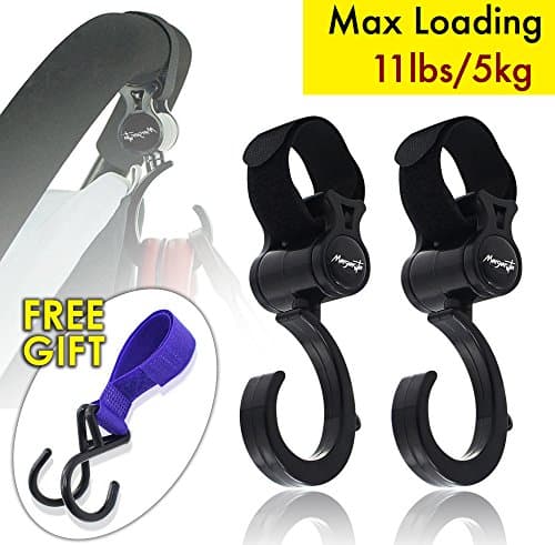Stroller Hook Multi Purpose Hooks Hanger for Baby Diaper Bags, Groceries ,Clothing,Purse 2+1 Pack Fits For Wheelchair, Rollator, Walker, Pushchair