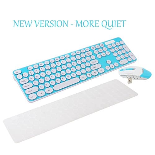Wireless Keyboard and Mouse Combo, 2.4GHz Cordless Cute Round Key Set Smart Power-saving Whisper-Quiet Slim Combo for Laptop, Computer,TV and Mac (Blue)