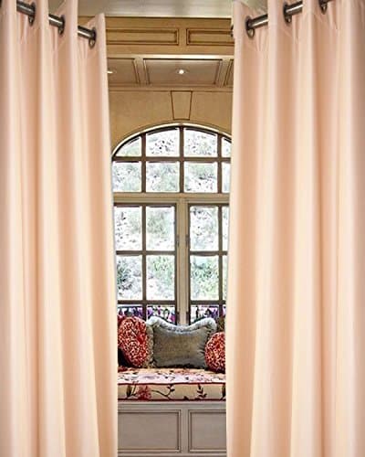 Solid toned faux silk taffeta lined eyelet/grommet curtain panel (Peach, 52"W X 120"L)