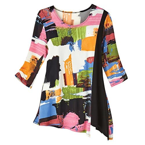 Women's Tunic Top - colorful Cruise - Bold Geometric Pattern 3/4 Sleeve - 2X