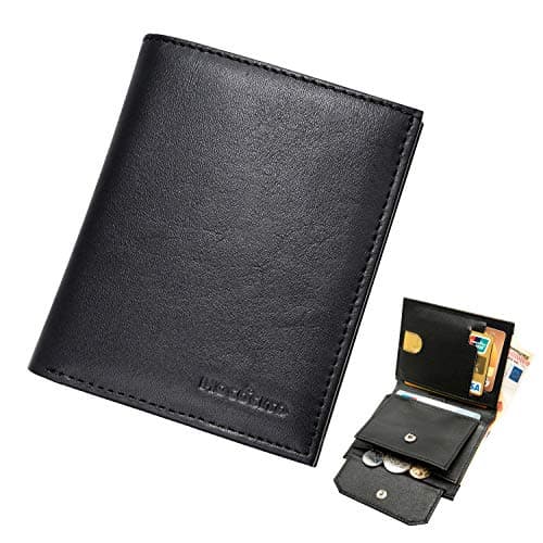 MOCOCITO Genuine Leather Slim Wallet RFID Blocking with Coin Pocket, Credit Card Slots & Card Cases, Best Gift for Father Gents Gift Box - Black