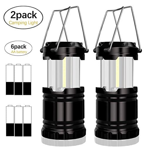 SuBleer 2 Pack Portable Outdoor LED Camping Lantern ,Bright Flashlights with 6 AA Batteries for Emergency,Hurricane,Outage, Backpacking,Hiking etc(Black,Collapsible)