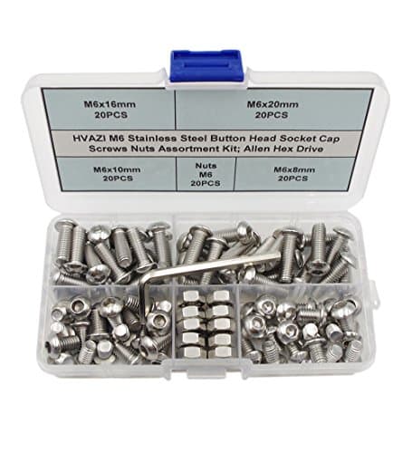 HVAZI M6 Stainless Steel Button Head Socket Cap Screws Nuts Assortment Kit; Allen Hex Drive