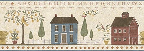 7 1/4 in x 15 ft Prepasted Wallpaper Borders - Ellen Stouffer Country Wall Paper Border DC5023B