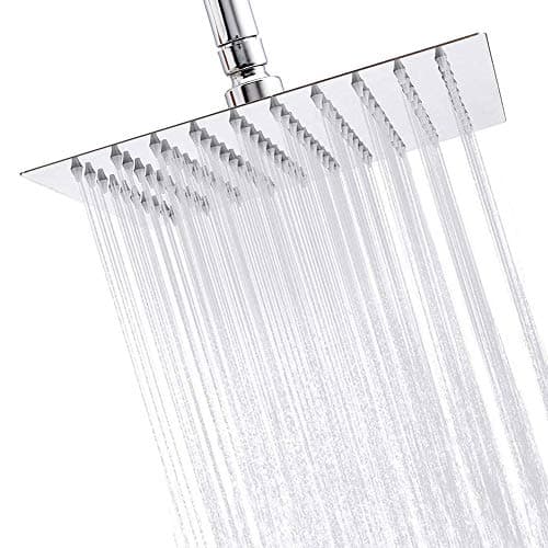 Litcher Rainfall Shower Head, High Pressure Polished Chrome 304 Stainless Steel, Waterfall Effect, Ultra Thin 8",360 Degree Adjustable,Self-Cleaning Silicone Nozzle,for Bathroom & Hotel (Square)