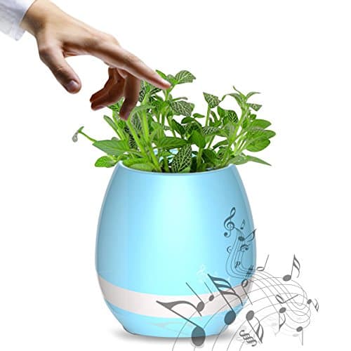 NPOLE Music Plant Flower Planter Pot Smart Bluetooth Speaker Wireless Touch Plant Piano Music Playing Rechargeable Night Light Flowerpot for Office Home Decor Creative Gift(without Plant) Blue
