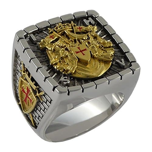 Knight Templar Masonic Ring 18k White and Yellow Gold Pld 40 Gr Unique Handcrafted Design Highly Collectible (11.5)