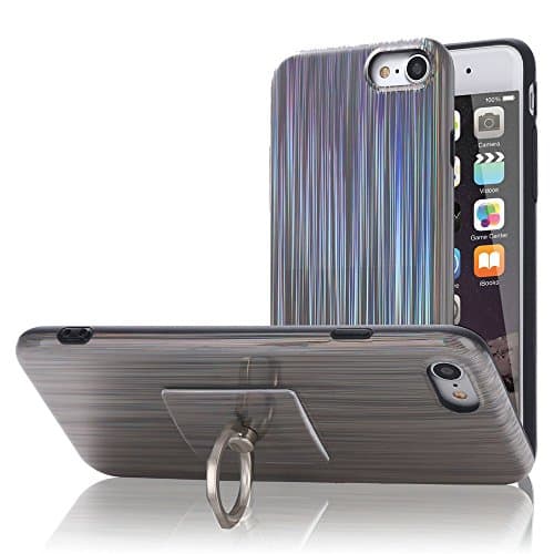 iPhone 6 Plus Case, iPhone 6S Plus Case, ENCHICAS Glitter Iridescent Holographic Laser Black Bumper Back Cover Flexible Silicone TPU Case with Finger Ring Stand Holder for Apple iPhone 6 Plus/6S Plus