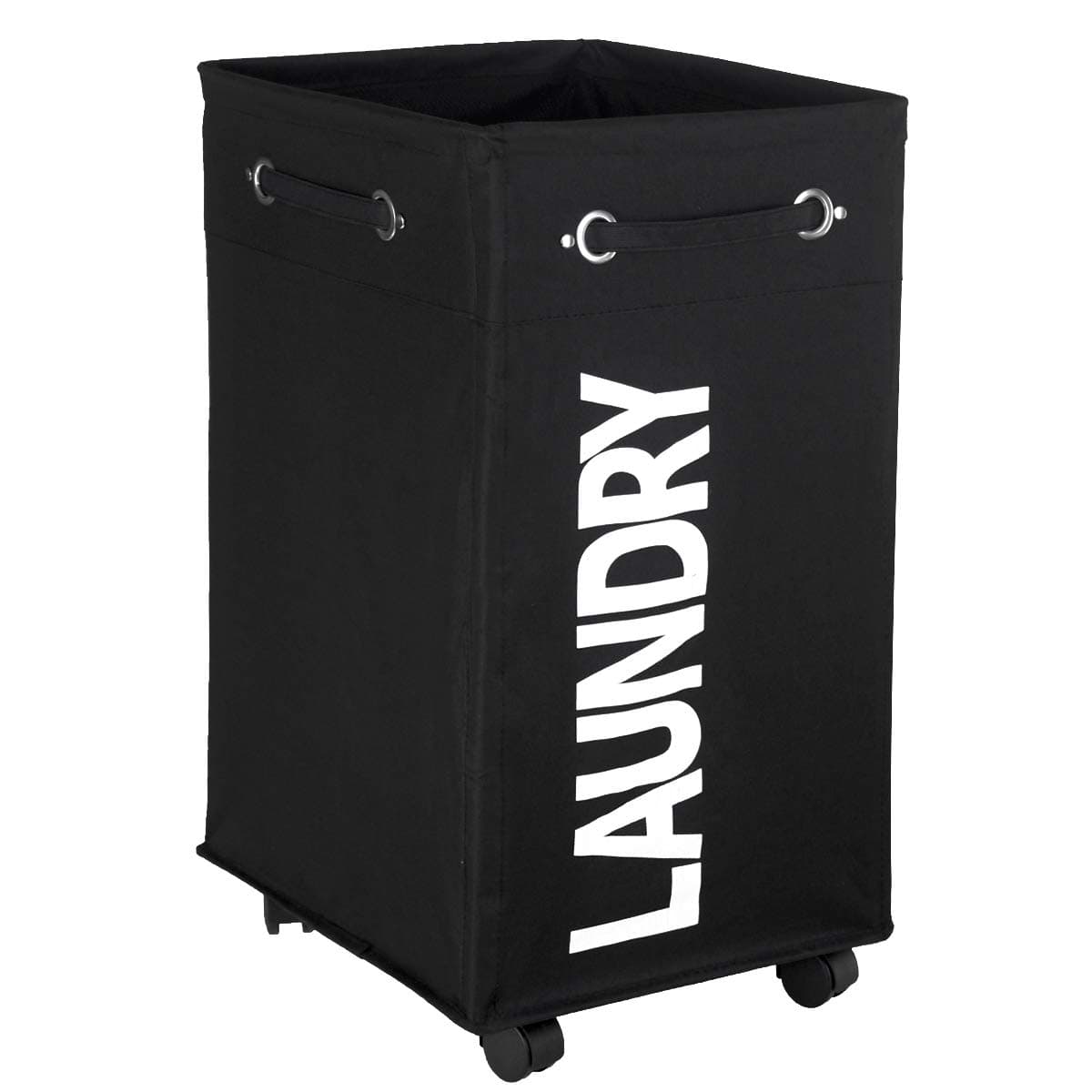 AcmeSoy 24" Rolling Laundry Hamper, Black Collapsible Mesh Cover Laundry Basket, Upgrade Version: 4 Handles, Dirty Clothes Organizer Waterproof Laundry Cart Extra Large Laundry Bag