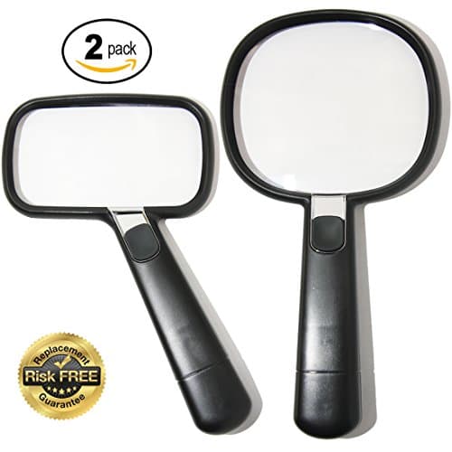 JUMBO Reading Magnifier Glasses With Bright LED Light; Gift Set of 2 Big Magnify Glasses 2x; Premium Birthday Gift Bundle; Lighted Lupe For Books Newspaper Magazines Document Fine Text Photos Maps