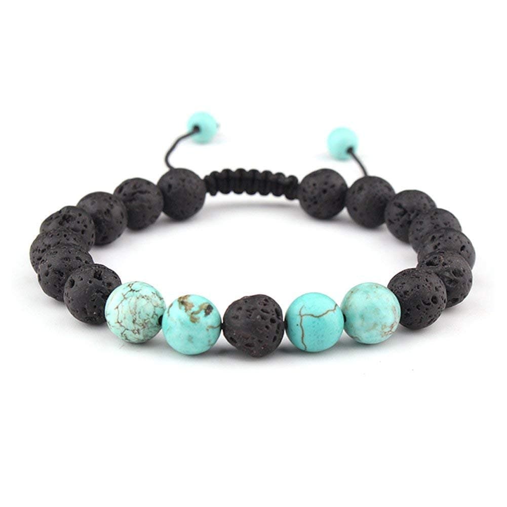 Celokiy Adjustable Lava Rock Stone Essential Oil Anxiety Diffuser Bracelet Unisex with Turquoise - Meditation,Relax,Healing,Aromatherapy