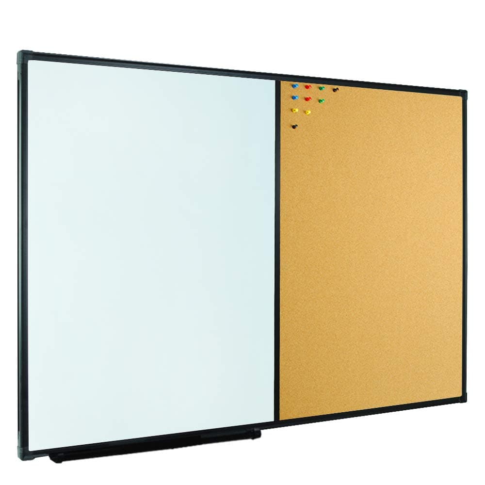 Lockways Whiteboard & Notice Pin Board Combination 60 x 90 cm Black Aluminium Frame for School, Home and Office