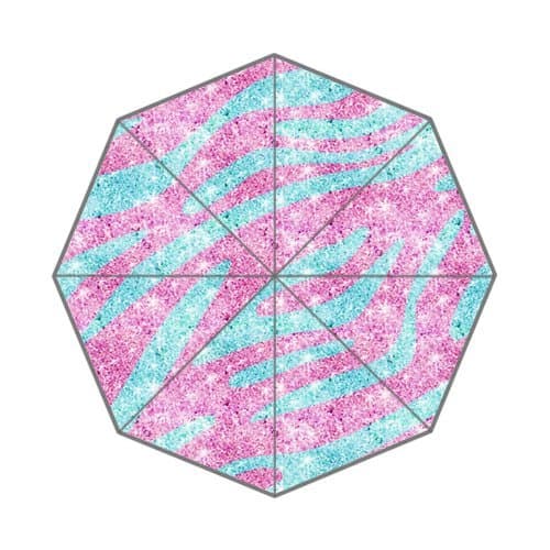 Custom Auto Foldable Umbrella Zebra Stripes Pattern Pink Teal Glitter 3D Printed Design