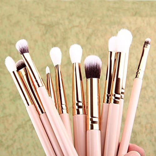 12 Pcs Professional Makeup Brushes Set for Eyeshadow Foundadtion Eyeliner Lips and More (Pink)