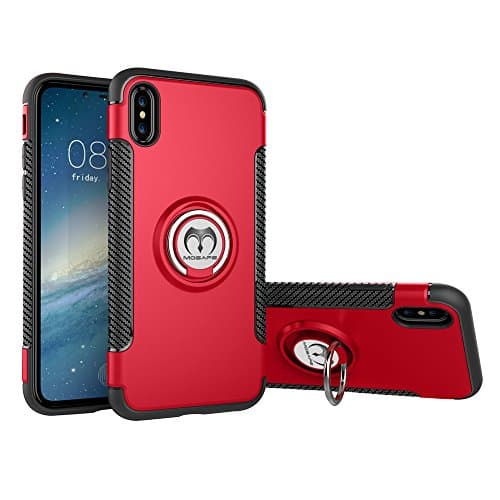 iPhone X Case, Mosafe 360° Ring Holder Kickstand Shockproof Magnetic Protective Back Cover Bumper 5.8" For Apple iPhone X (Red)