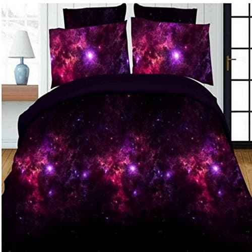 Smartbize 3D Printed Bed Set FULL/QUEEN Size Duvet Cover Set Galaxy Sky Cosmos Night (4, Fuschia)