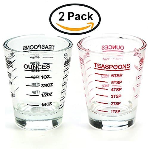Shot Glasses Measuring cup Liquid Heavy Glass 2 PACK 26-Incremental Measurement;Wine Glass,4 Features (2 pack-black and red)