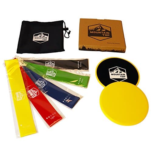 Mountain Top Products - Gliding Discs and Resistance Bands (5) Set w/Carrying Case - Easy to Use, Versatile for Glute Strengthening/Core Activation/Fitness/Home & Gym Workouts/Yoga/Pilates/Barre