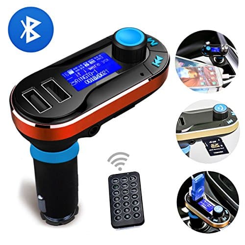Cectdigi Wireless Bluetooth FM Transmitter,Car Kit Music Player with 1inch LED Display,2 USB Car Charger (Red)