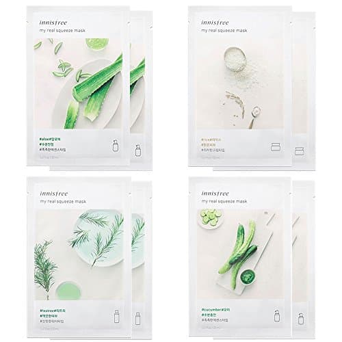 Innisfree Best 4 Type Combo Mask Sheet Pack of 8 - Cucumber, Teatree, Aloe, Rice