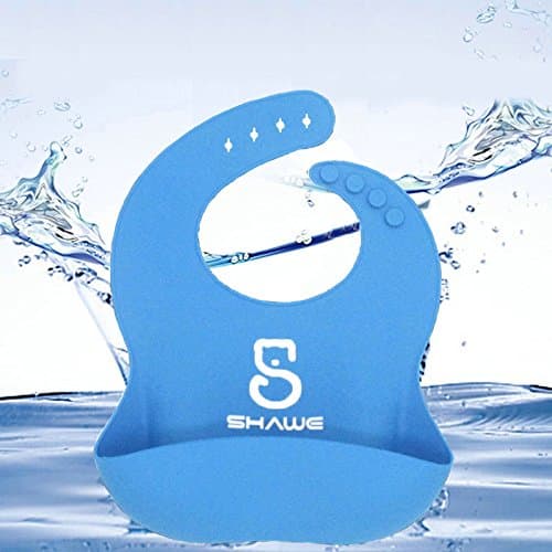 Waterproof Baby Bib by SHAWE, Premium Soft Silicone (Comfotable), easy cleaning & quick drying, recycle, keep babies neat, away from stains (Bright Color- Blue)