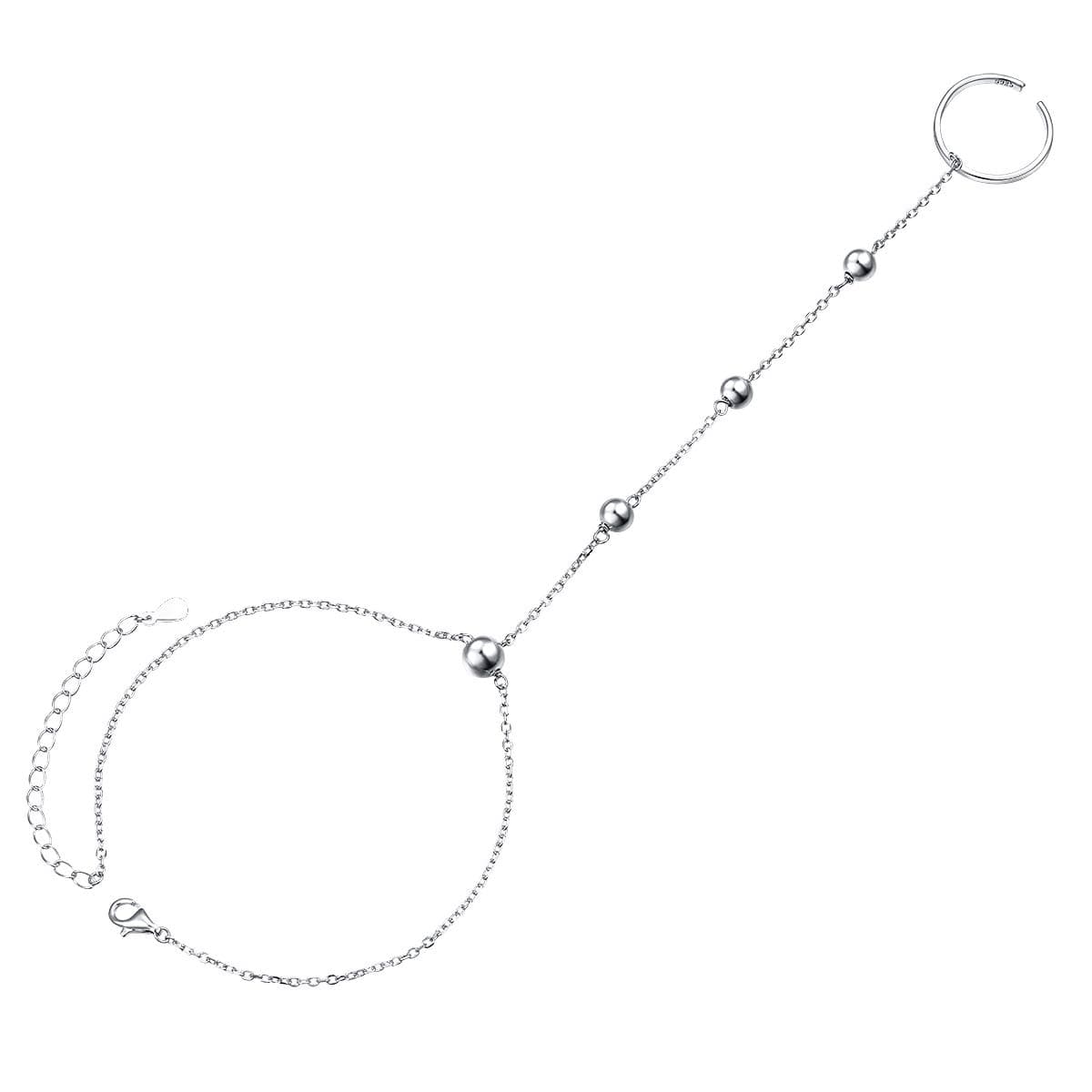 ALPHM S925 Sterling Silver Finger Ring Bracelet Hand Harness Adjustable Chain Set for Women Girl