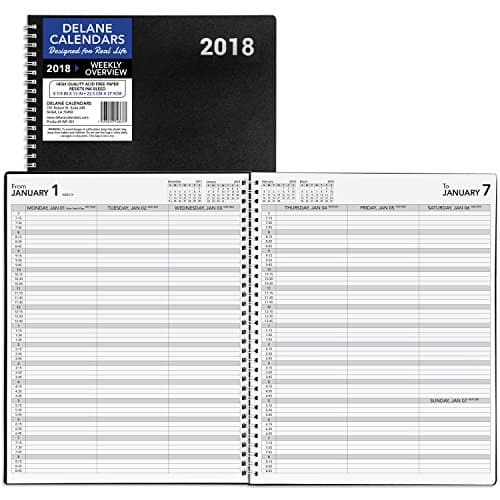 2018 Weekly Appointment Book, 8.5 x 11 inches, Premium Paper, Daily Hourly Planner, Black, 12 Months