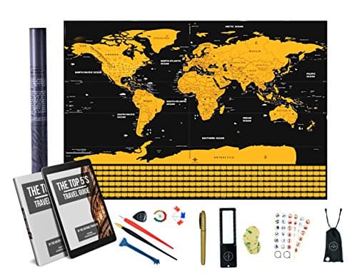 Scratch Off World Map in Gold With Flags - 32 x 23 Inches - FREE Accessory Pack & eBook Travel Guide - Great Gift Idea for Travelers - By Crater Lake Outdoors