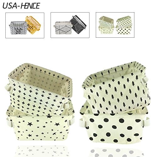 Pack of 4 Small Storage Basket Canvas Fabric Foldable Organizer with Handle Collapsible and Convenient for Nursery and Babies Room 100% COTTON for Home Office Shelves & Desk By USA-HENCE