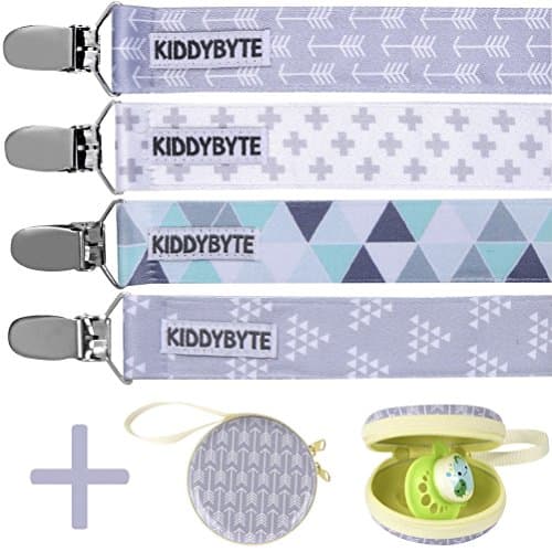 Baby Pacifier Clip with Case Holder for Boy - 4 Pack Teething Clips for Babies, Perfect for Binky, Soothie & Stuffed Animal Toys (4 Pack)